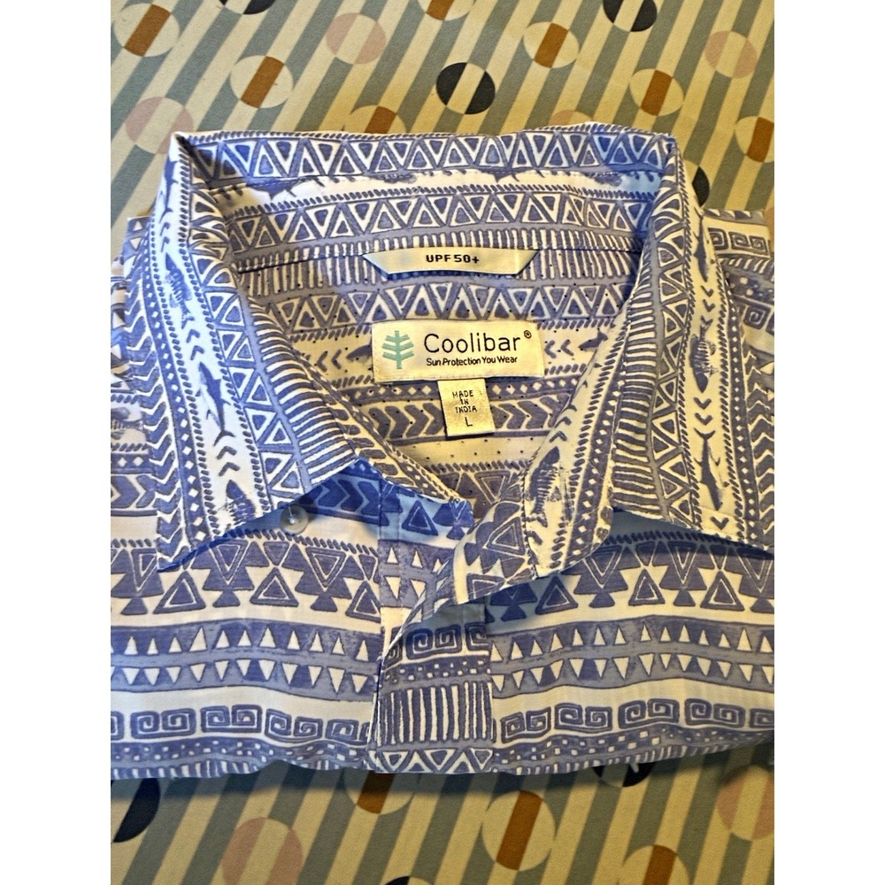 Coolibar Men's UPF 50+ 1/4 Zip Geometric Polo Shirt Blue/White Size L